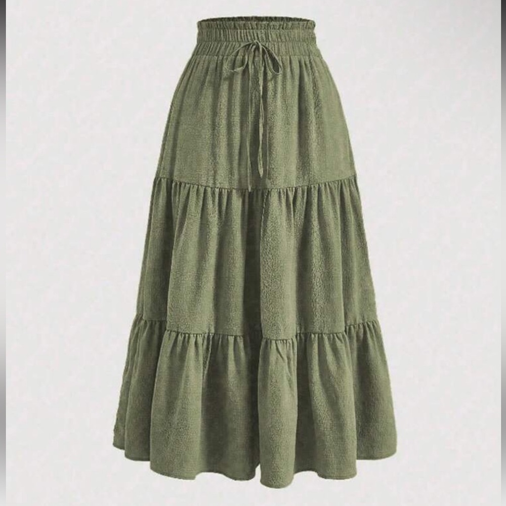 SHEIN olive green tiered maxi skirt NWT